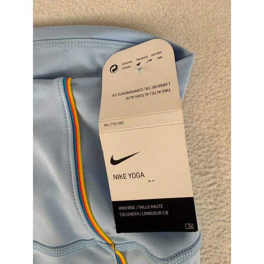 Nike Yoga Leggings Womens XXL Blue Rainbow Trim High Rise 7/8 Dri-FIT CU5360-436